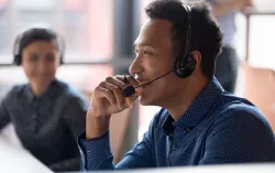 Call center representative taking a call