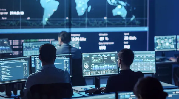 employees analyzing satellite data