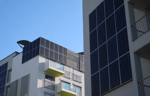Solar panels on an apartment building